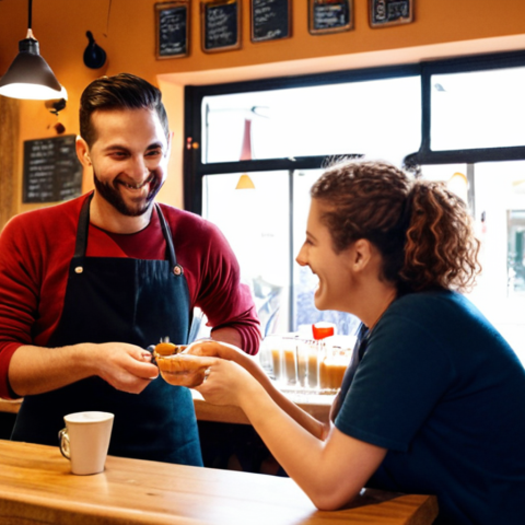 **Authenticity in Communication**  
   *Prompt:* "A warm and inviting scene of a local café, showcasing a barista sharing stories about their locally sourced ingredients with customers. The atmosphere should convey a sense of community and authenticity, with happy customers enjoying their drinks and engaging in conversation."