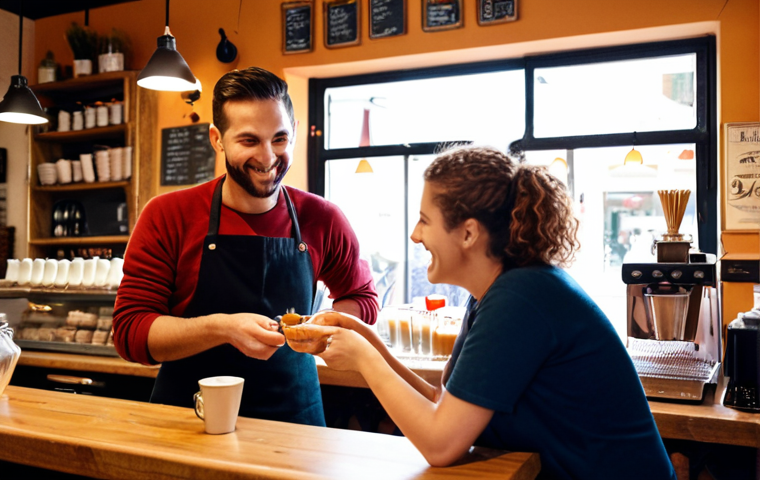 **Authenticity in Communication**  
   *Prompt:* "A warm and inviting scene of a local café, showcasing a barista sharing stories about their locally sourced ingredients with customers. The atmosphere should convey a sense of community and authenticity, with happy customers enjoying their drinks and engaging in conversation."
