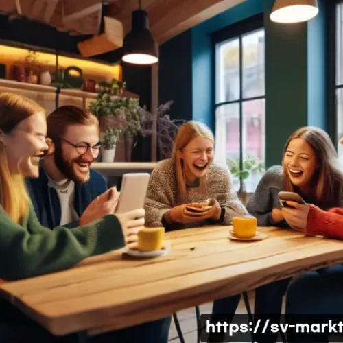 Home 13 바이럴 마케팅에 필요한 심리적 요소 - A vibrant and dynamic digital marketing campaign scene showing a diverse group of Swedish young adul...