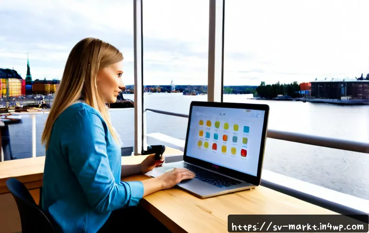 Home 17 소셜 미디어에서의 바이럴 트렌드 분석 - Photorealistic Scandinavian social media trend analyst in a bright Stockholm co-working studio, Swed...